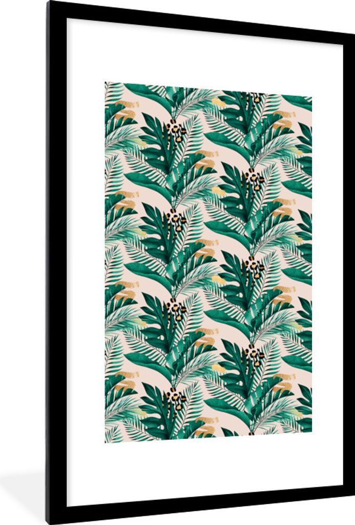 MuchoWow Gerahmtes Poster Tropical - Blätter - Panther Druck 60x90 cm - Poster mit Schwarzem Bilderrahmen Wandposter Rahmen Foto Bilder - Dekora...