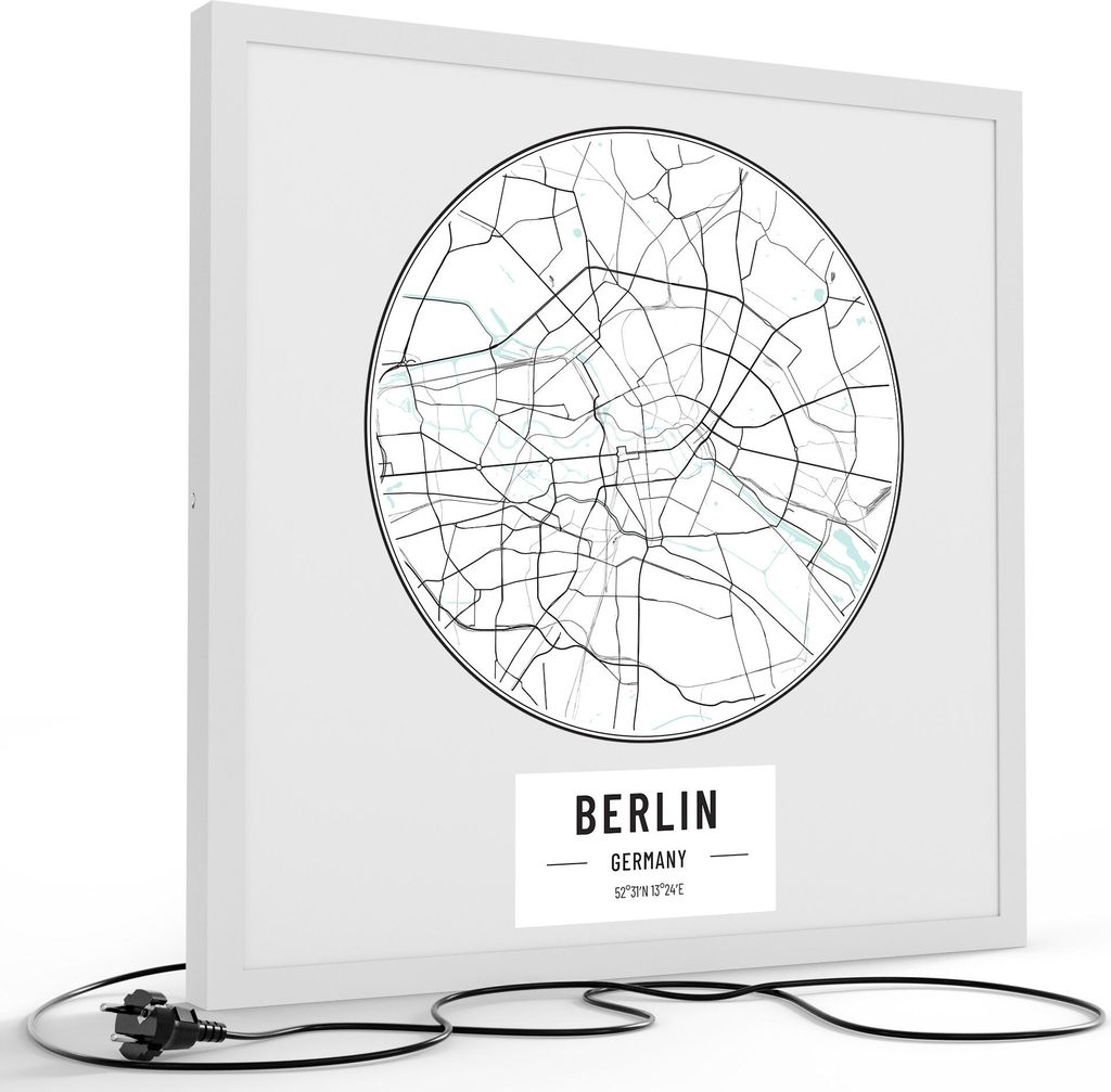 DEQORI LED-Bild & Lampe 60x60 cm Weiß 'Stadtplan Berlin' Leuchtbild LED Wandbild Leuchte