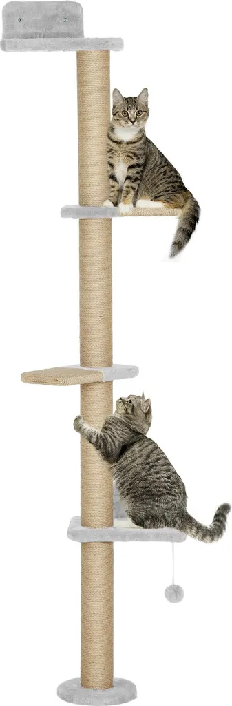 PawHut Arbre à chat mural 180 cm avec colonnes à griffer Gris clair