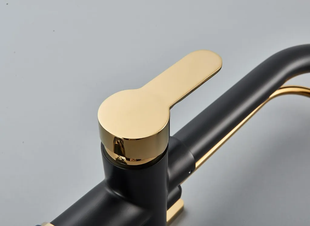 Rubinetto da cucina ARI a 3 vie estraibile nero-oro in ceramica - 7
