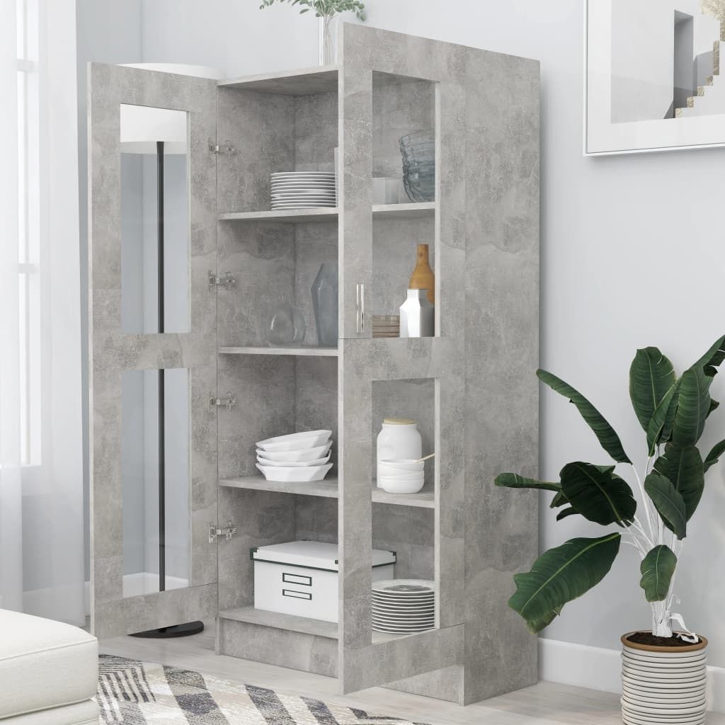 "SALE 2026"Bücherregale - Grau Vitrinenschrank Betongrau 82,5x30,5x150cm Holzwerkstoff Stabli Möbel5522200