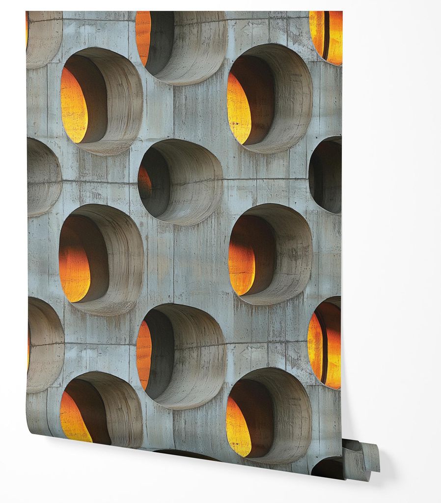 Vliestapete 3D Beton mit runden Öffnungen Wohnzimmer 2x2,5 Orange