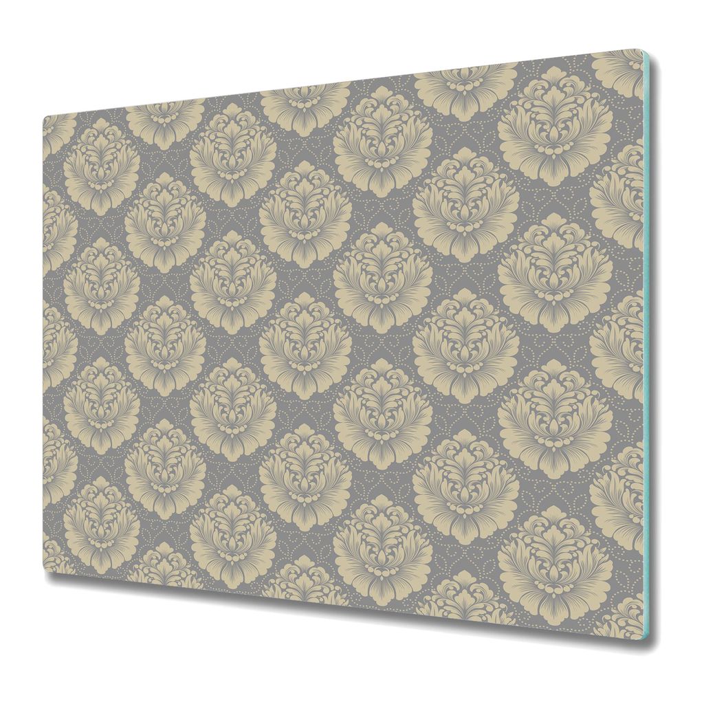 Küchenteller - Schneidebrett Glas - Herdabdeckung -Damask gold grau