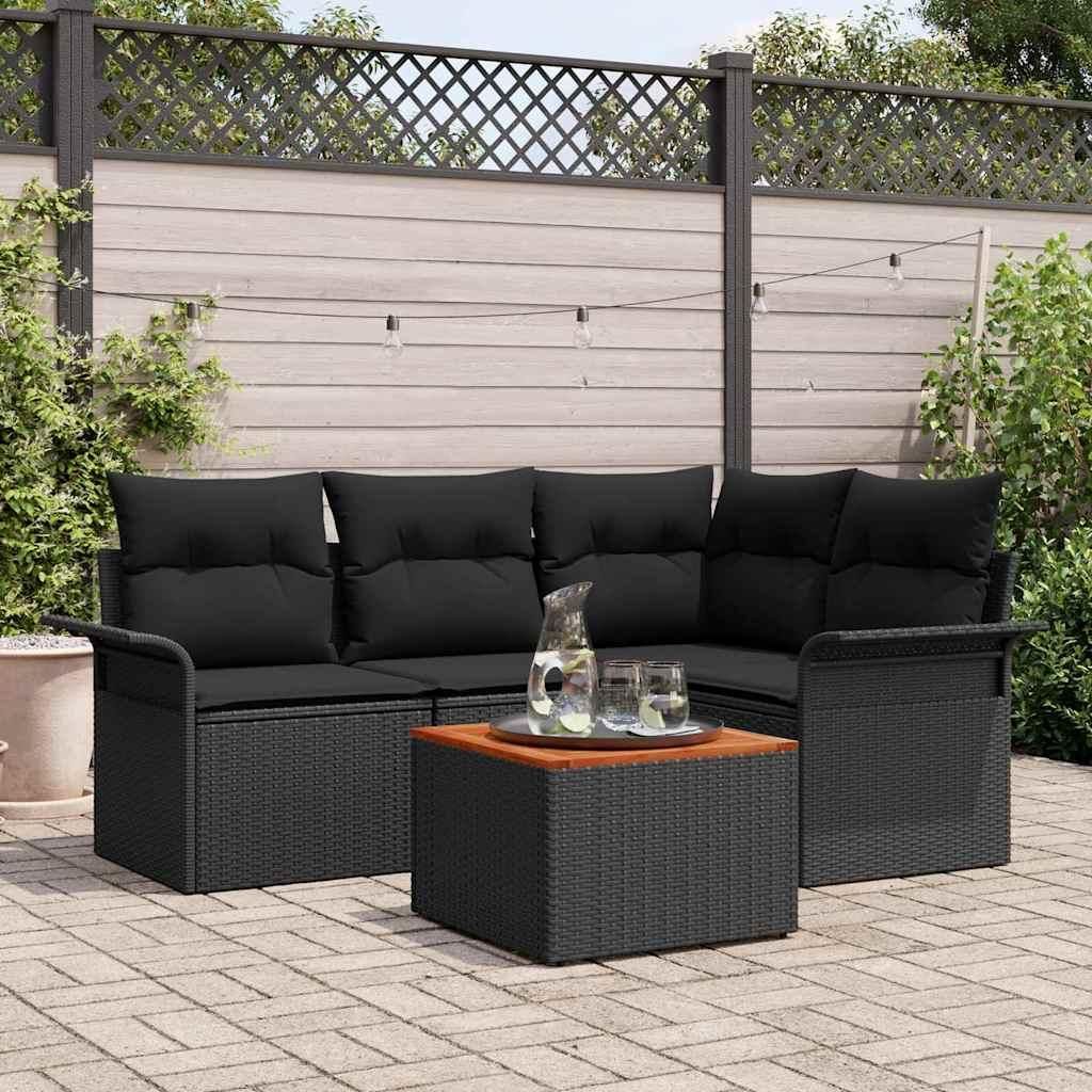 "Rabatt" Gartensofa-set - Balkonmöbel/Terrassenmöbel - mit Kissen - 5 pcs - Schwarz Poly-Rattan - Lounge-Dining set CC12603