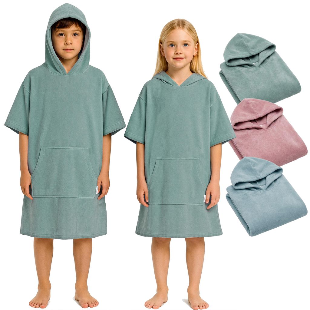Leicht Frottee Badeponcho Kinder Mädchen Jungen Baumwolle Poncho Handtuch Bademantel Ponchos Surf Strandponcho Kapuzenhandtuch Jade 6-9 Jahre