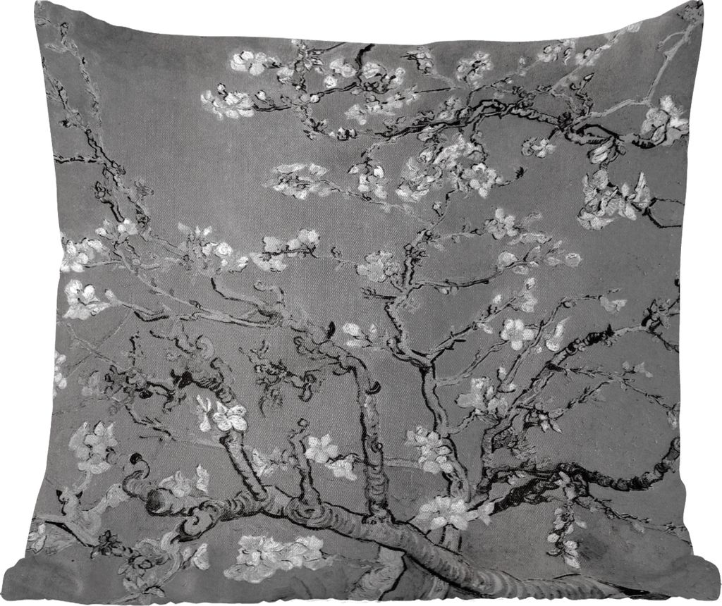 MuchoWow Zierkissen Sofakissen Wohnzimmer Dekokissen 50x50 cm Mandelblüte - Van Gogh - Schwarz und weiß - Komfort - Sofakissen