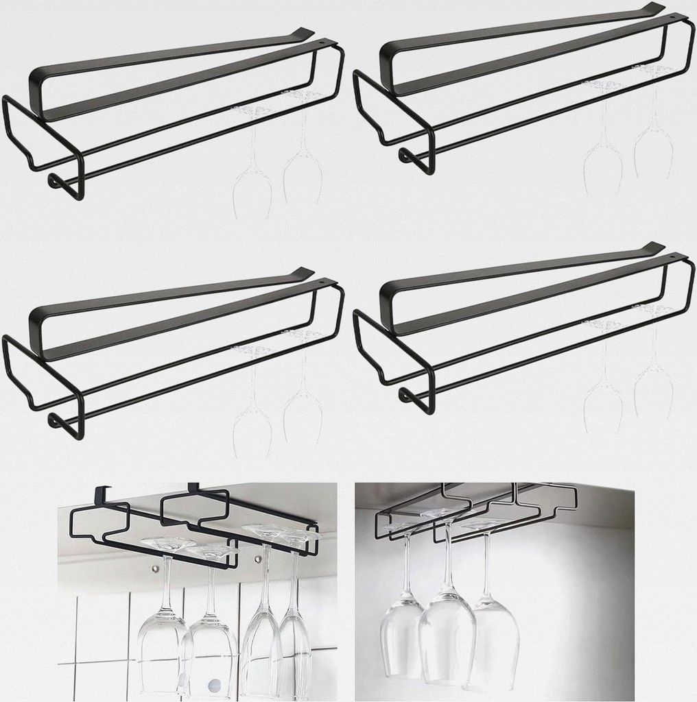 4 Stk Weinglas Halterung, Weinglashalter Hängend 26x11.5CM, Glashalter Hängend Weinglas Regal für Küche Bar Restaurant Schwarz