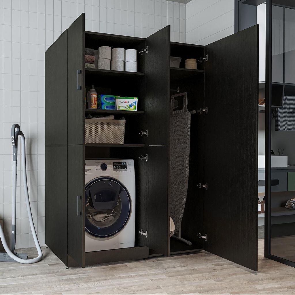 Roomart DORA-II Waschmaschinen-Überbauschrank 130 cm breit, Schwarz-Eiche