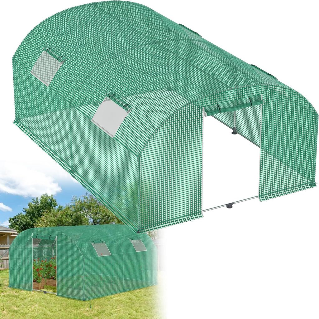 YUENFONG Gartengewächshäuser aus Verzinktes 3 x 4 x 1.85 m Gewächshaus Foliengewächshaus mit Tunnel Tür und Gitternetzfolie Fenster für Garte...