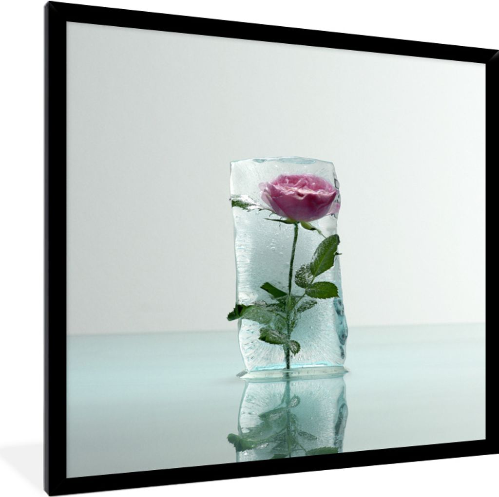MuchoWow MuchoWow Gerahmtes Poster Eis - Gefroren - Rose 60x80 cm - Poster mit zchwarzem Bilderrahmen - Premium - Wanddeko Wohnzimmer