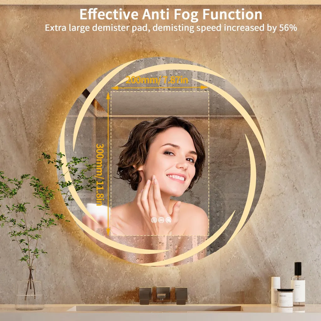 Miroir de salle de bain LED Vrygle rond 60 cm avec rétroéclairage design - 12