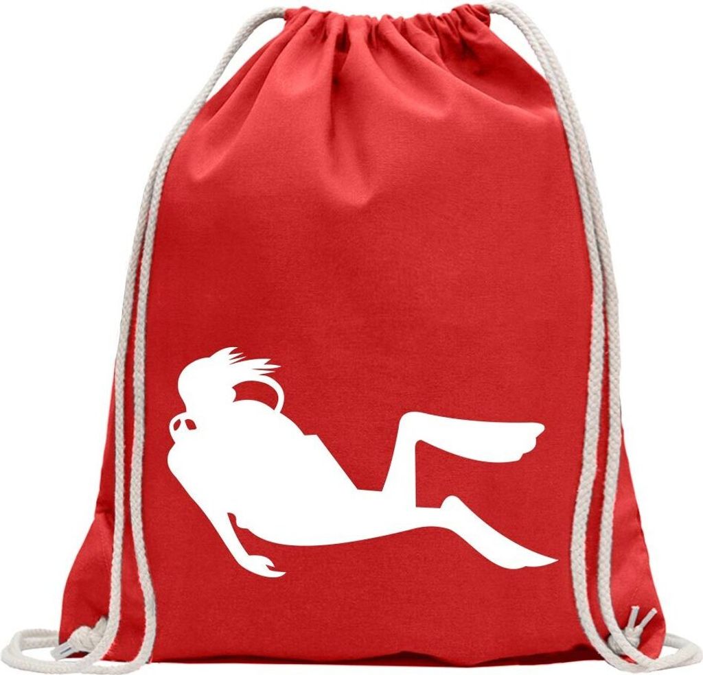 Kiwistar - Turnbeutel - rot - Taucher - Fun Rucksack Sport Beutel Gymsack Baumwolle mit Ziehgurt