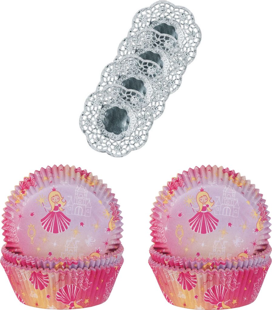 Demmler Muffinförmchen 2er Set - Prinzessin - Inklusive 4 Tassendeckchen in Silber - zum Backen und Verzieren von leckeren Muffins/Kuchen