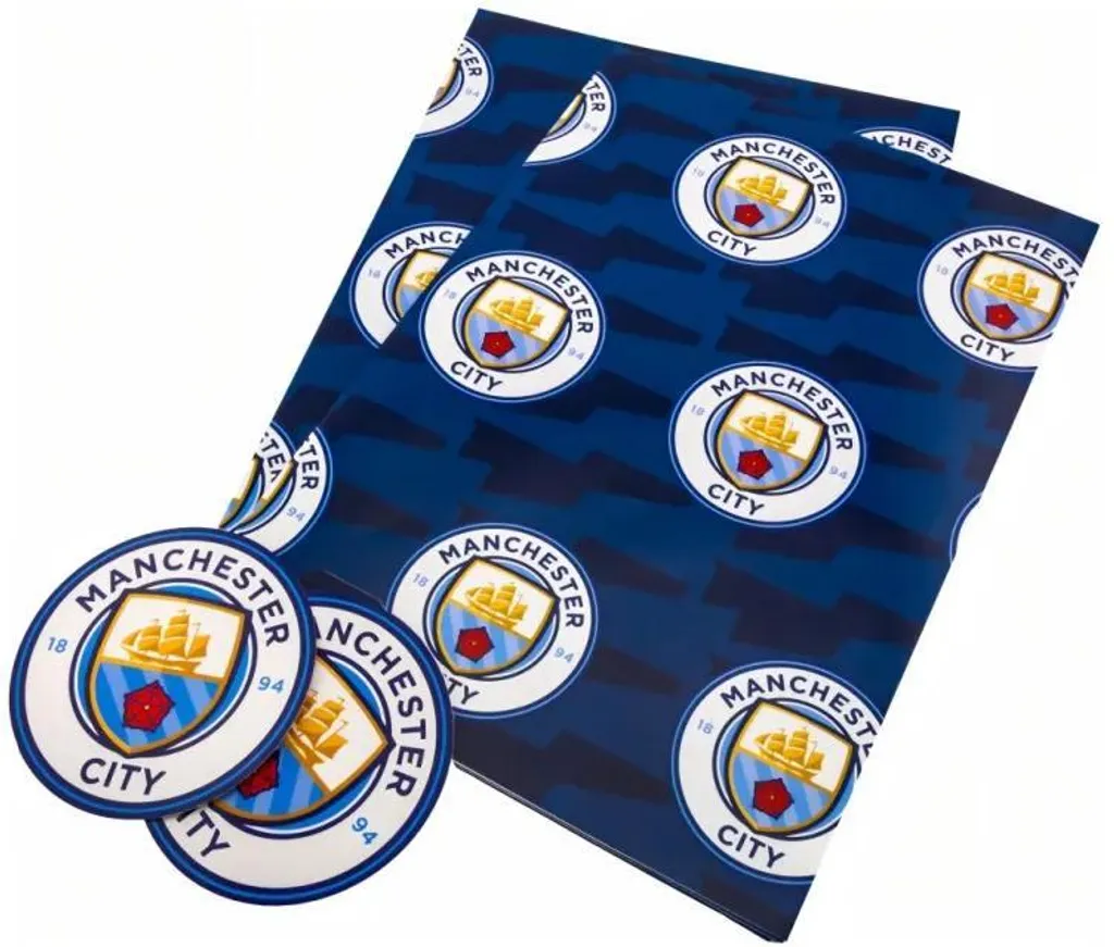 Set Papier Cadeau Manchester City Bleu Marine Robuste 2 Feuilles Mcfc