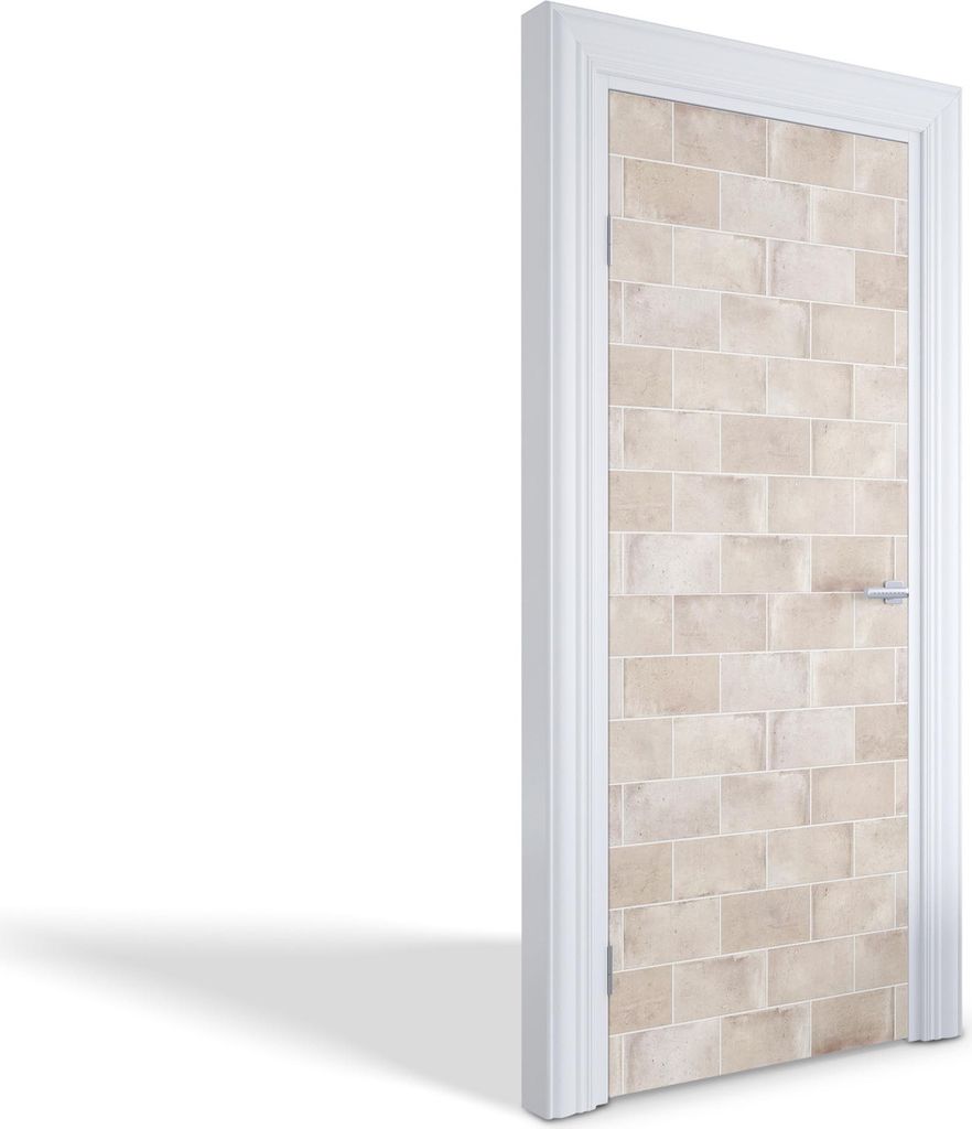 Selbstklebende Türfolien Kreativ Türtapeten Wandsticker - Beige Ziegelsteinfliesen - 75 x 205 cm