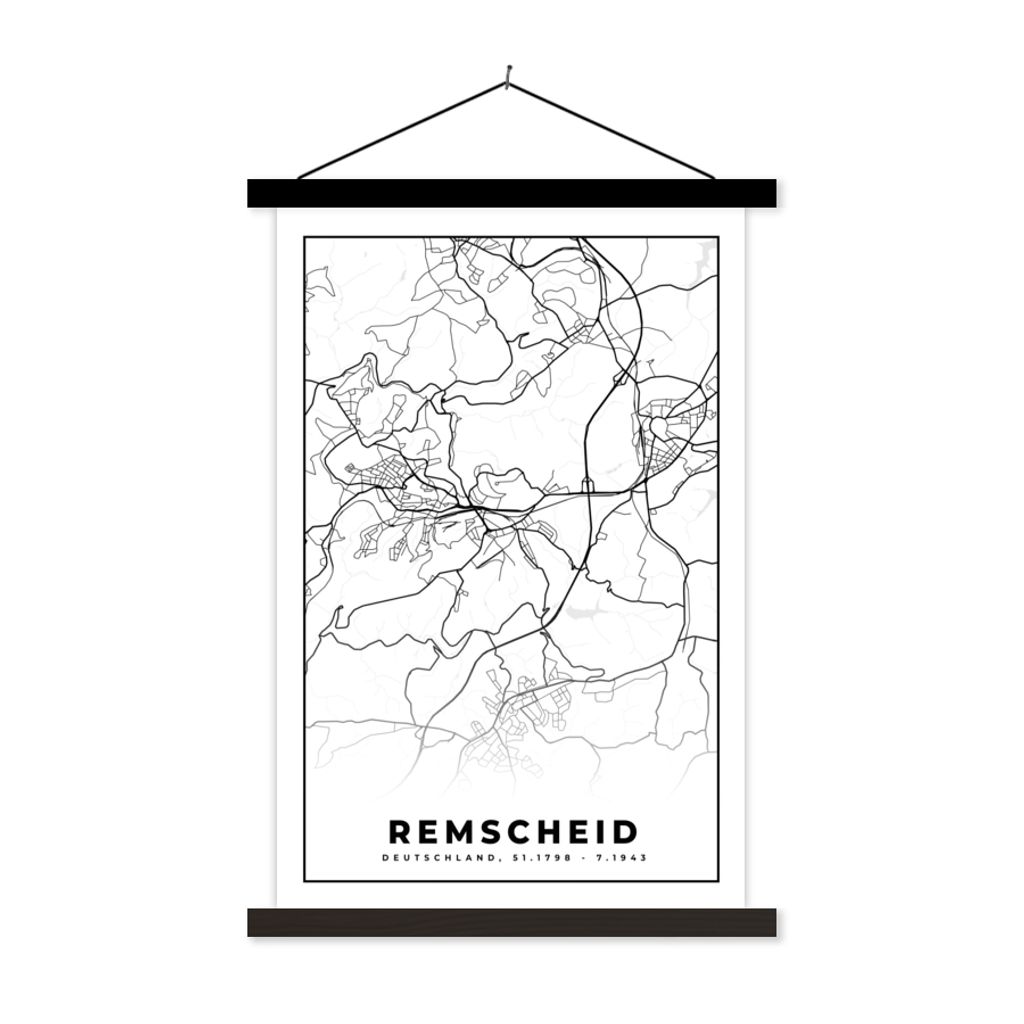 MuchoWow Textilposter Stadtplan - Remscheid - Karte 40x60 cm mit schwarzem Rahmen - Wanddekorationen