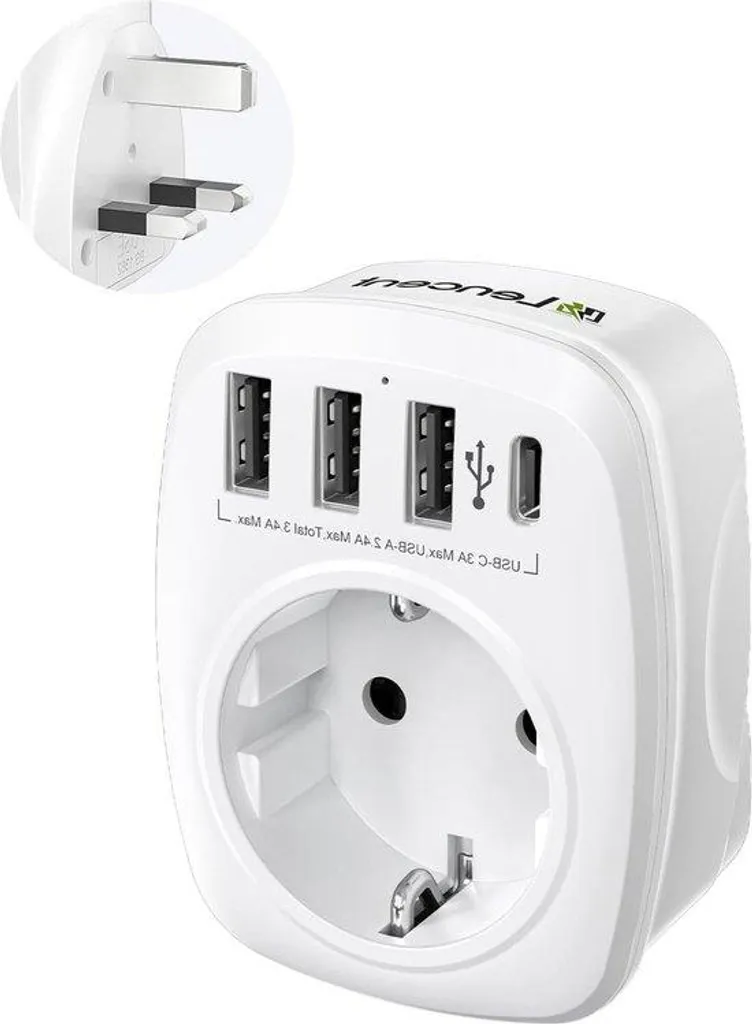 Prise adaptateur de voyage Europe 5 en 1 avec ports USB-C et USB multi