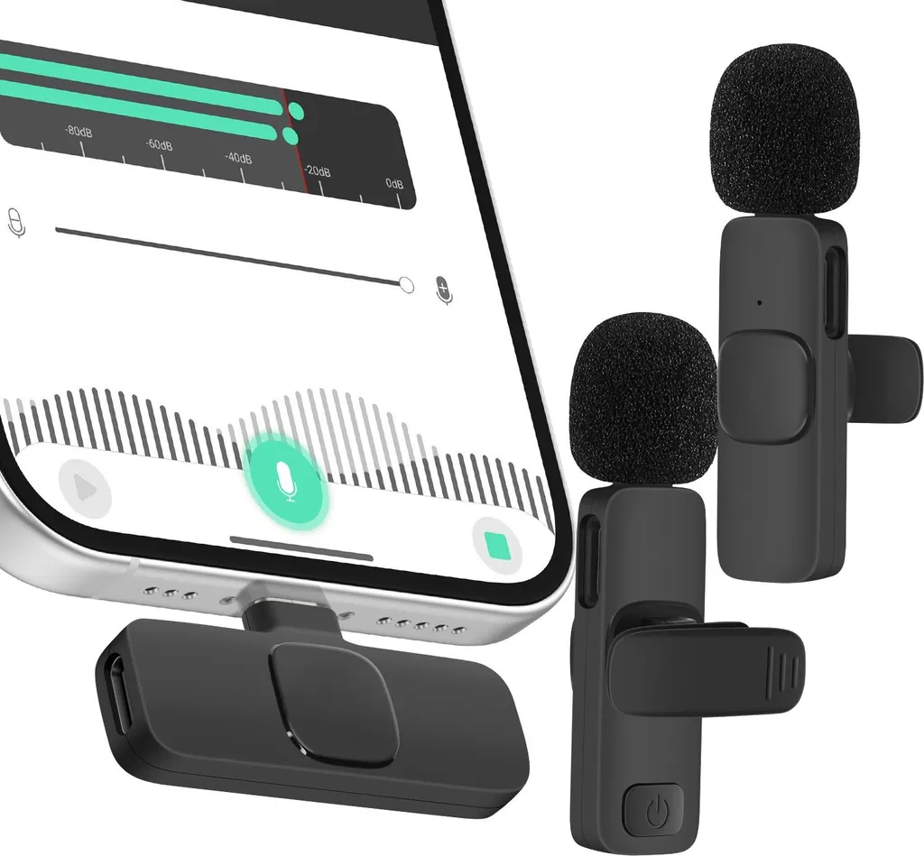 Avizar, Microfono lavalier wireless con USB-C per smartphone, nero