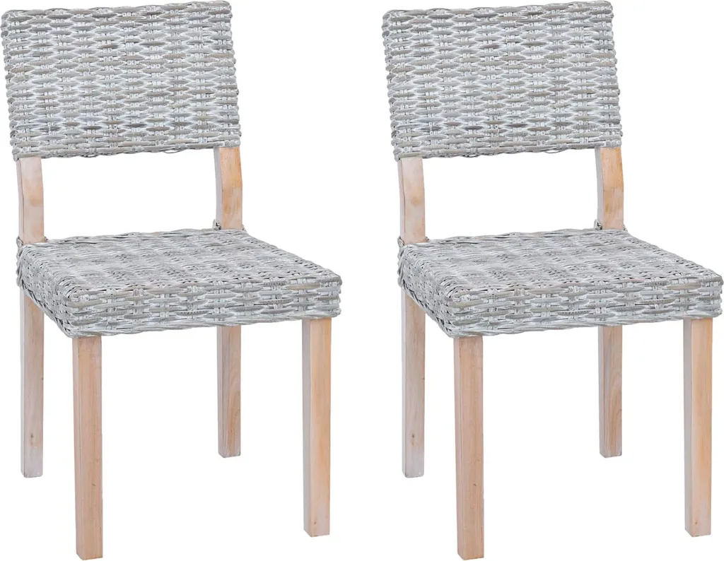 Lot de 2 Chaises Robustes en Rotin Kubu Blanc Délavé pour Salle à Manger