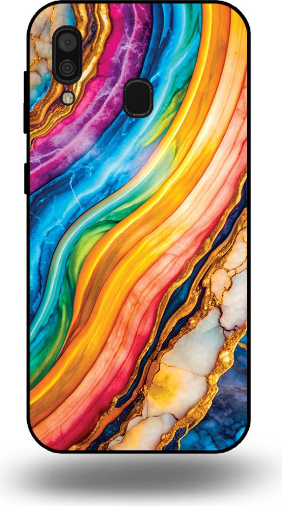 Smartphonica Telefon Fall geeignet für Samsung Galaxy A30 mit Regenbogen Gold Marmor Print - TPU Backcover Fall Regenbogen Gold Marmor Design