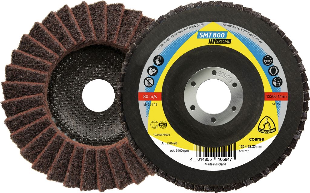Klingspor SMT 800 Schleifmopteller Vlies, 125 x 22,23 mm Medium Korund gewölbt 5 Stk