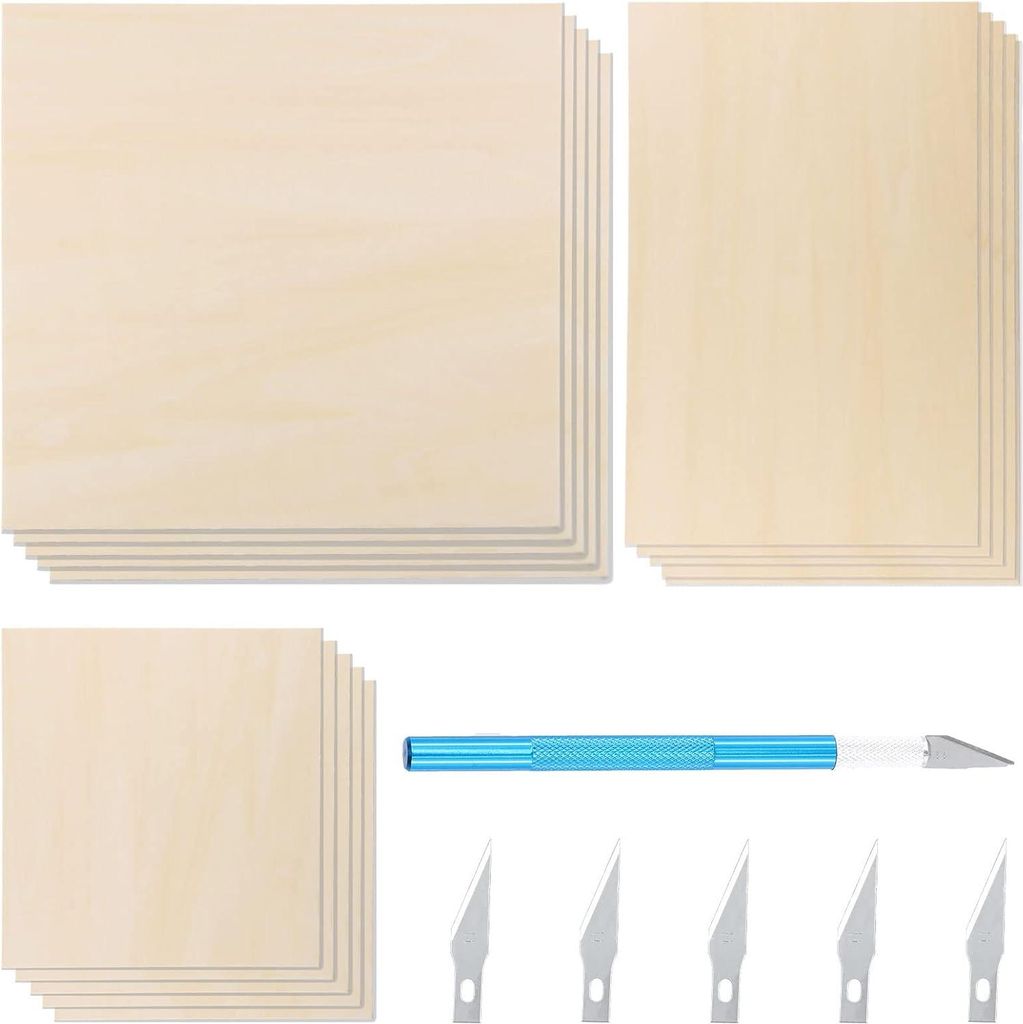 21-teiliges Basswood Sheets Kit - 20 x 20/30 x 20/30 x 30 cm - 3 mm dickes natürliches unbehandeltes Holz Sperrholzbrett für Modellbau - Holzbran...