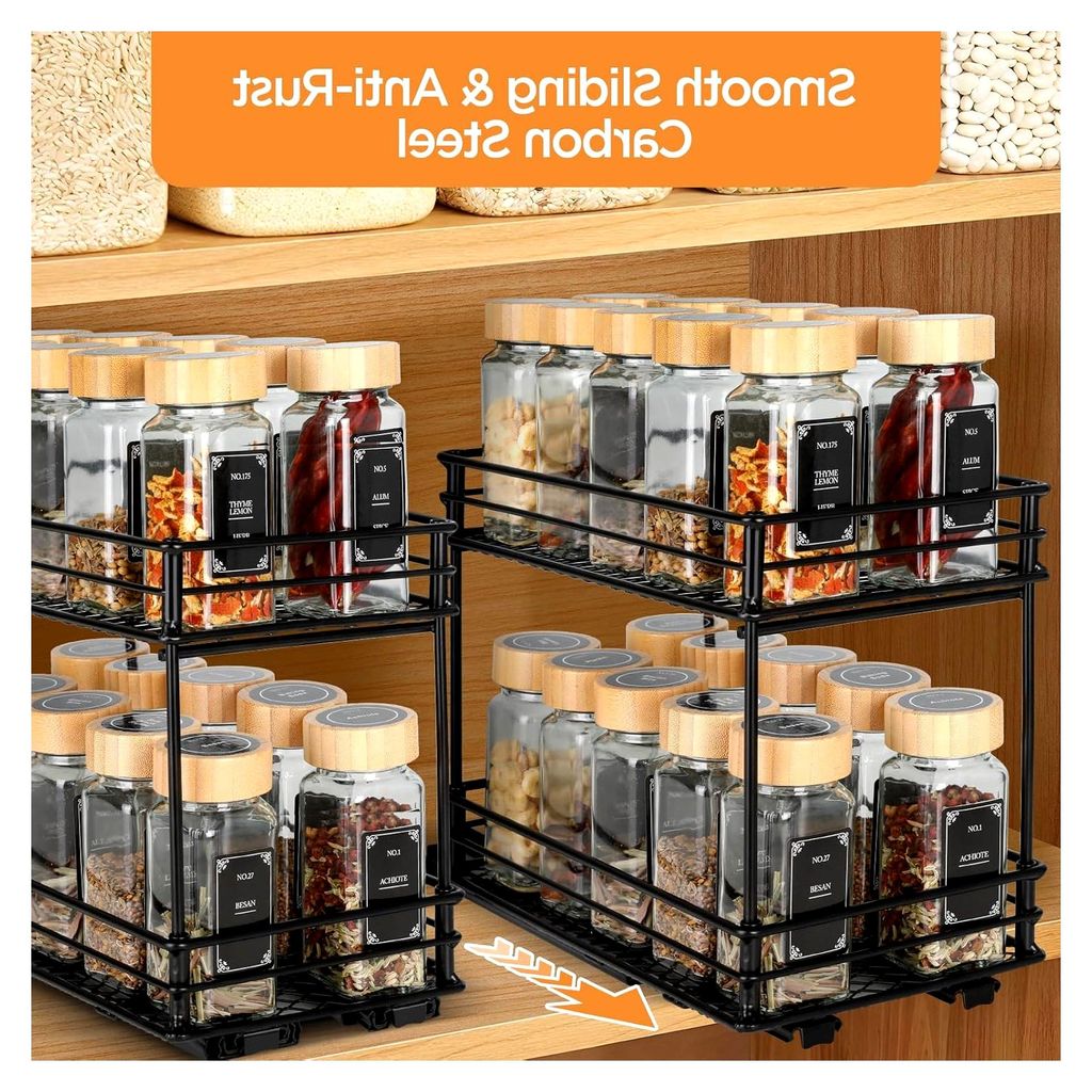 Ausziehbares Gewürzregal mit 2 Ebenen – Küchenorganizer mit Rollenschienen, Gewürzständer für Schrank (26x15x21,8 cm)