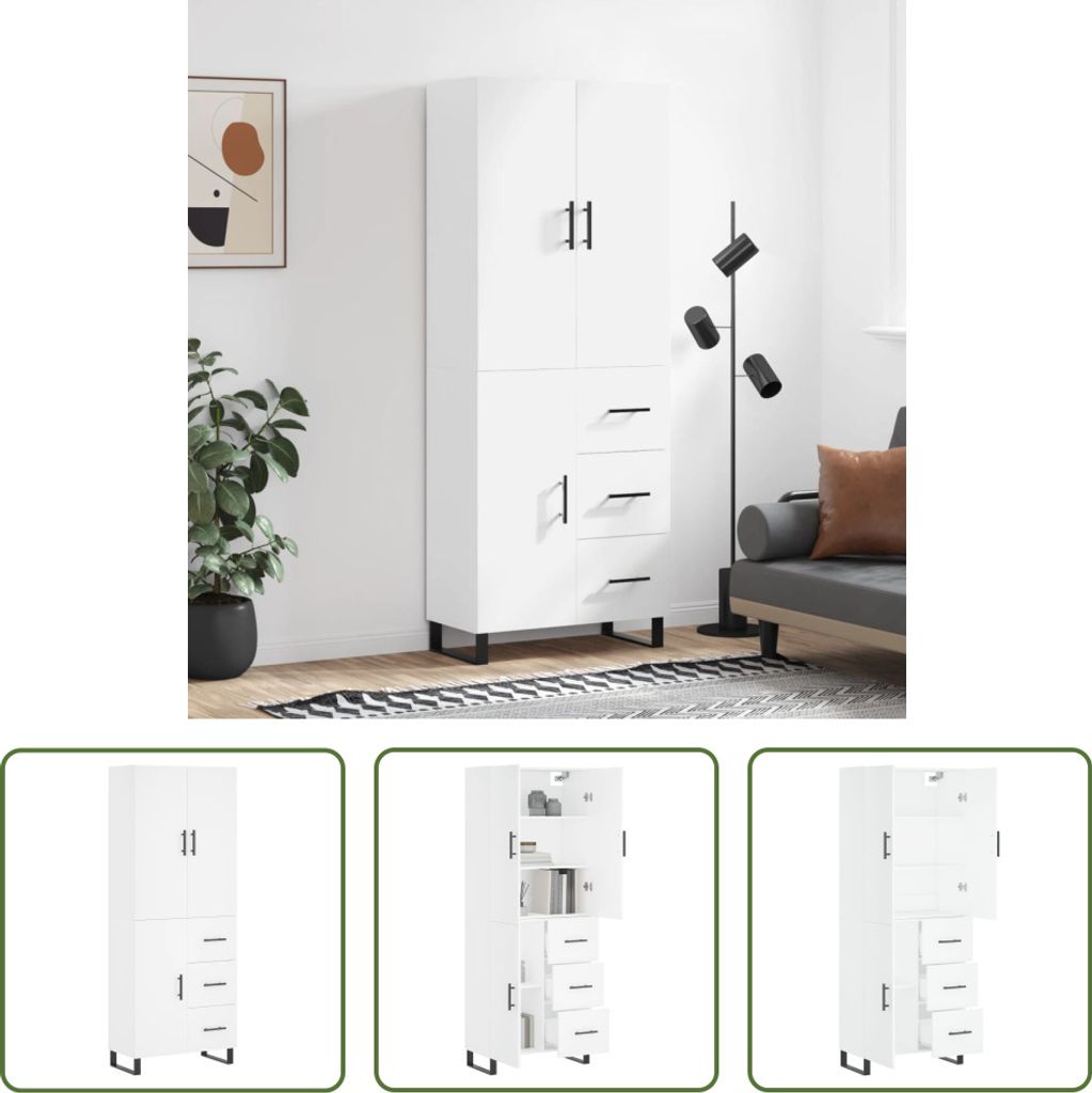 The Living Store Highboard Weiß 69,5x34x180 cm Holzwerkstoff