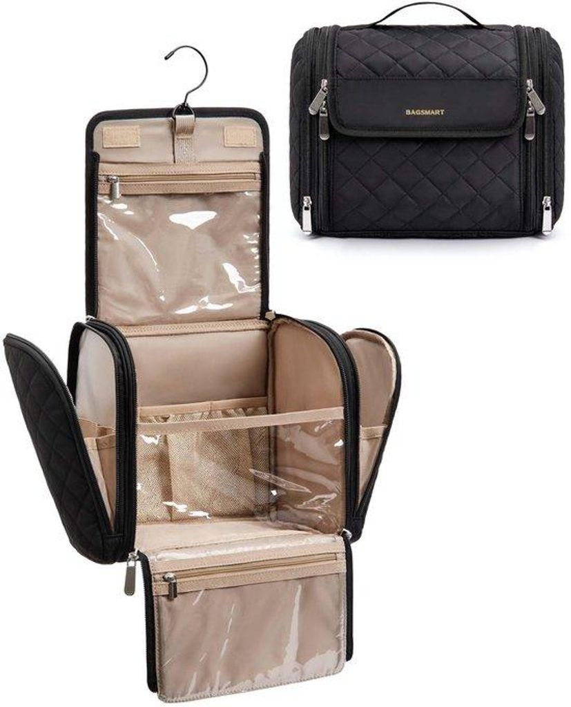 Make-up-Organiser, großes Schminktäschchen für Damen, hangende Schminktüten, Schminktäschchen, Waschbeutel für Damen und Mädchen, schwarz