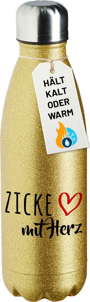 Huuraa Trinkflasche Zicke mit Herz 500ml Gold Edelstahl Wasserflasche Trinkflasche Geschenkidee