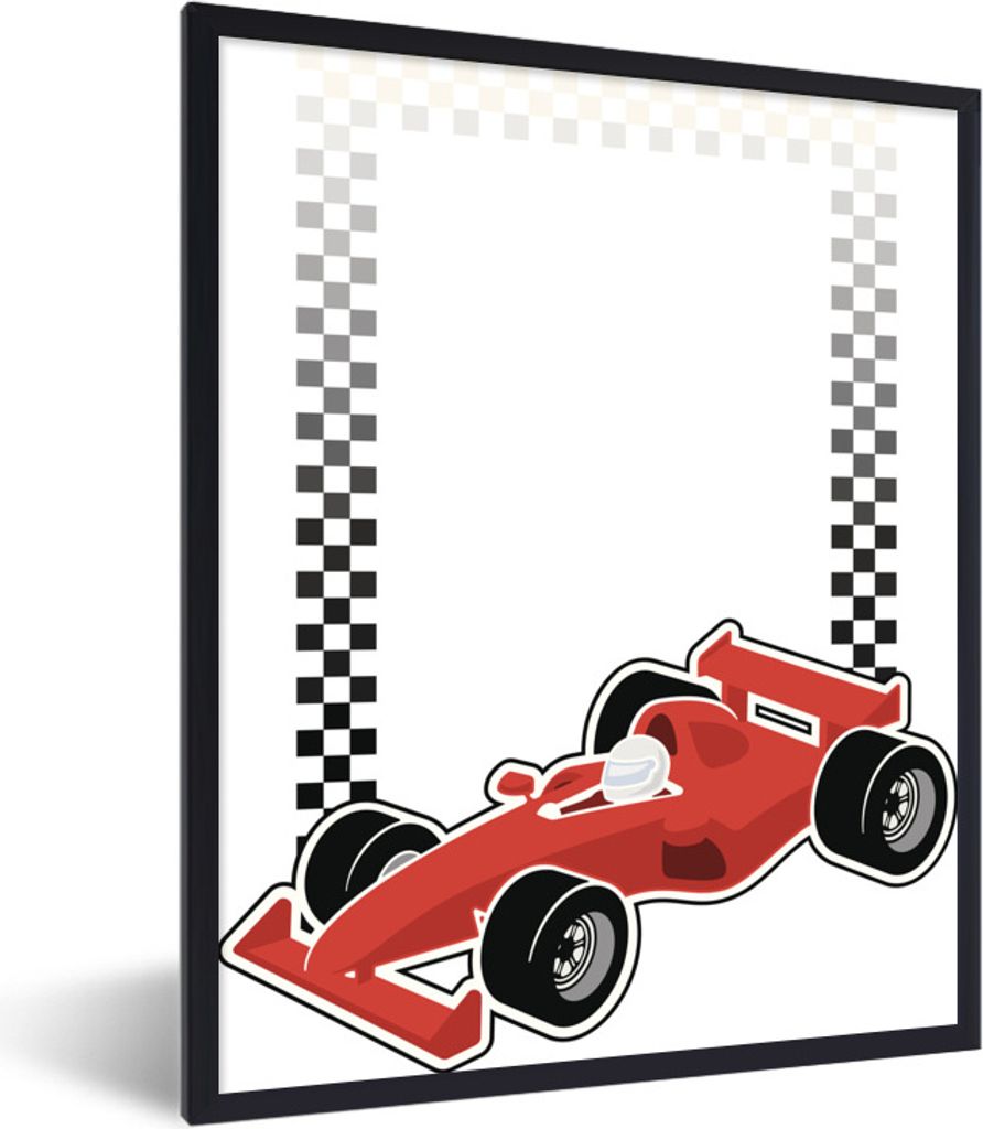 MuchoWow Gerahmtes Poster Ein Formel-1-Rennwagen, abgebildet mit einer Ziellinie 60x80 cm - Poster mit Schwarzem Bilderrahmen Wandposter Rahmen F...