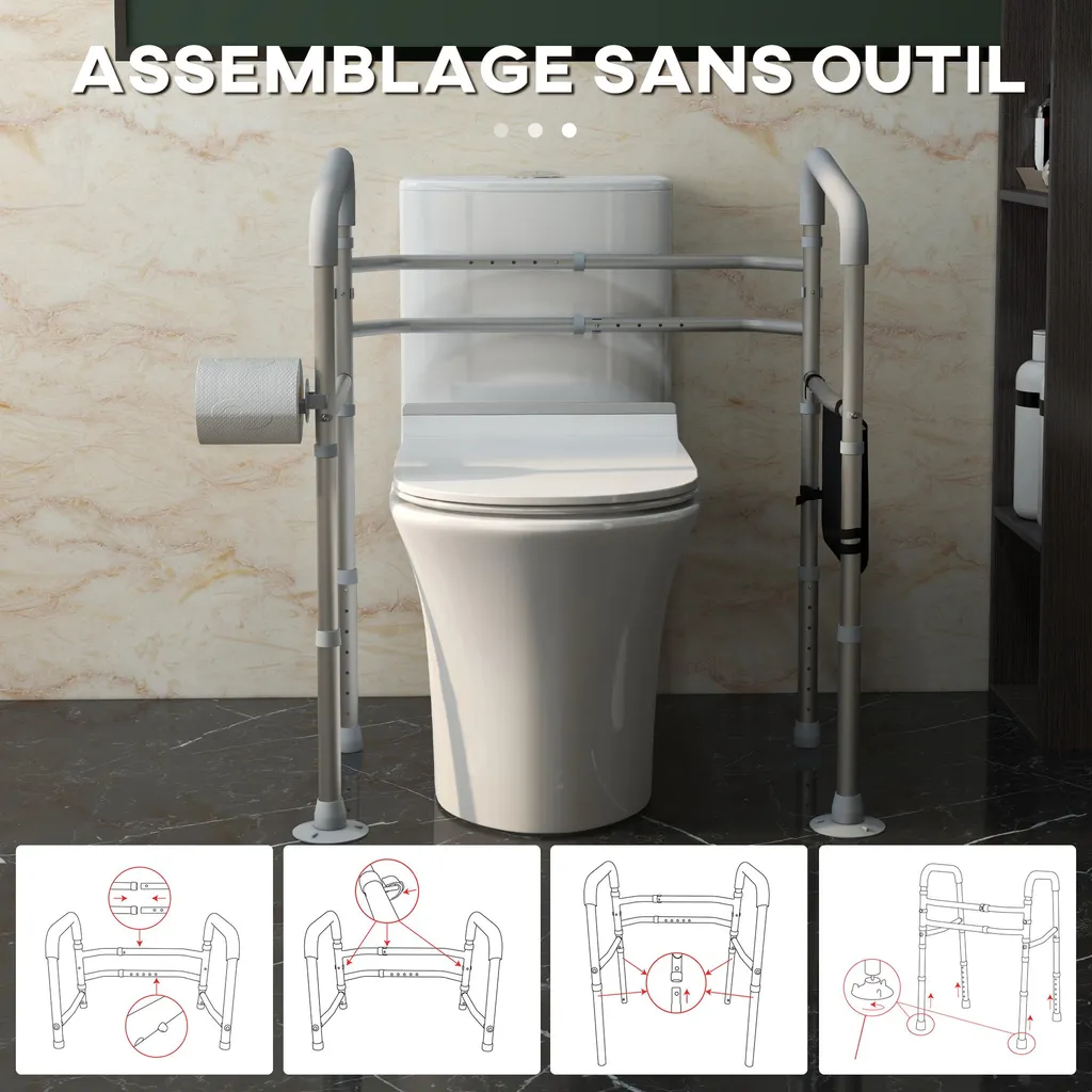 Support WC pour senior aide au levage réglable cadre gris sécurisé - 9