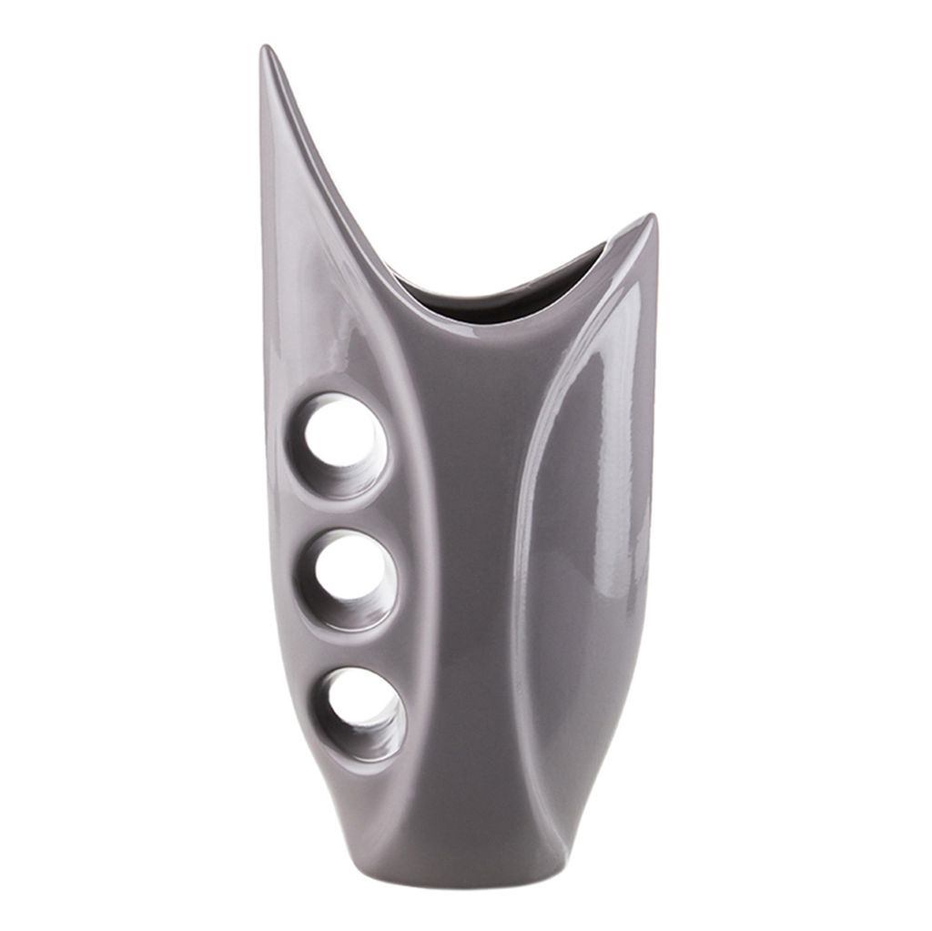 Blumenvase aus Keramik Grau glanz H 29,5 cm Dekorative Tisch Vase Bass Blumen Deko