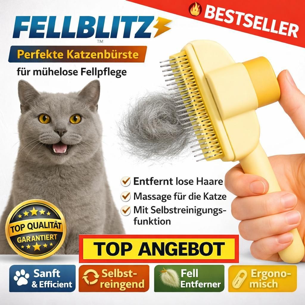 Fellblitz Katzenbürste Tierhaarbürste Fell Bürste Selbstreinigend