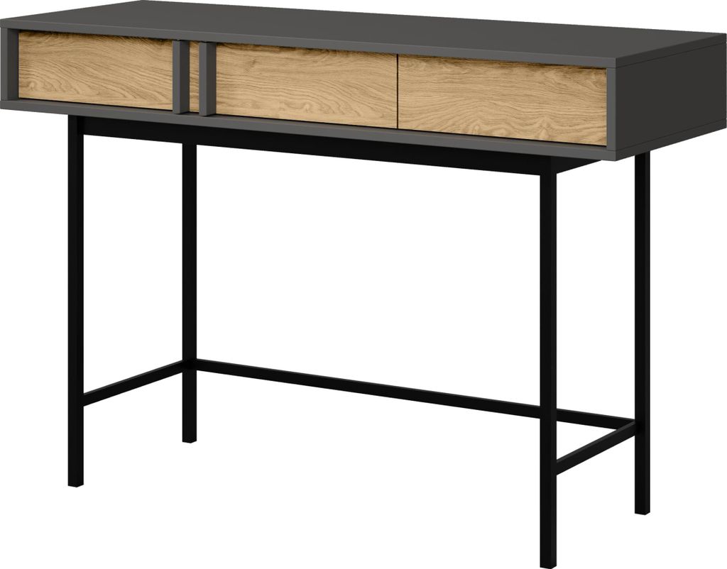 MIRJAN24 Konsolentisch Alsy REG 11, Kommode mit zwei Schubladen, Schwarze Metallfüße (Farbe: Anthrazit / Geölte Eiche)