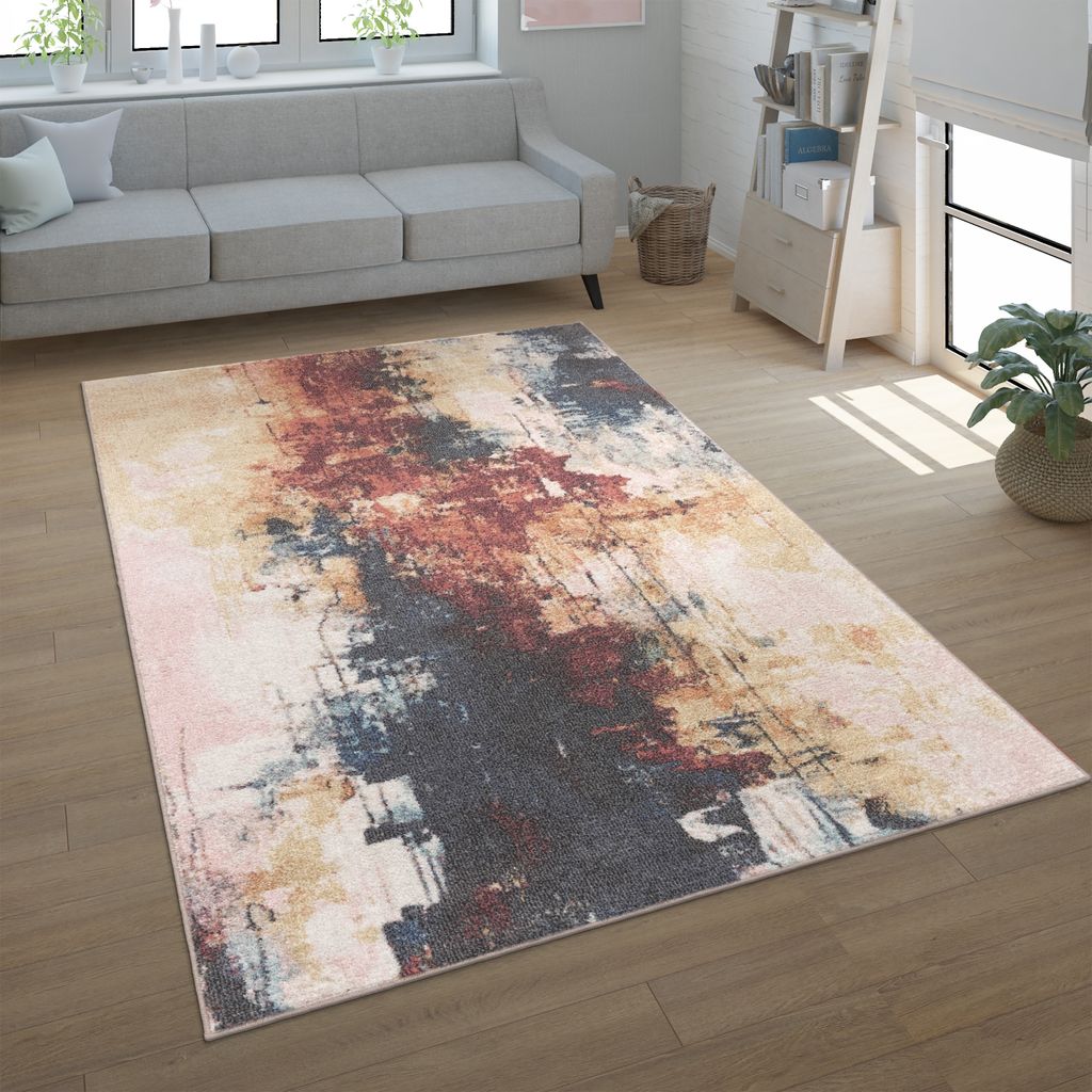 Teppich Wohnzimmer Schlafzimmer Kurzflor Modern Abstraktes Produktbild 