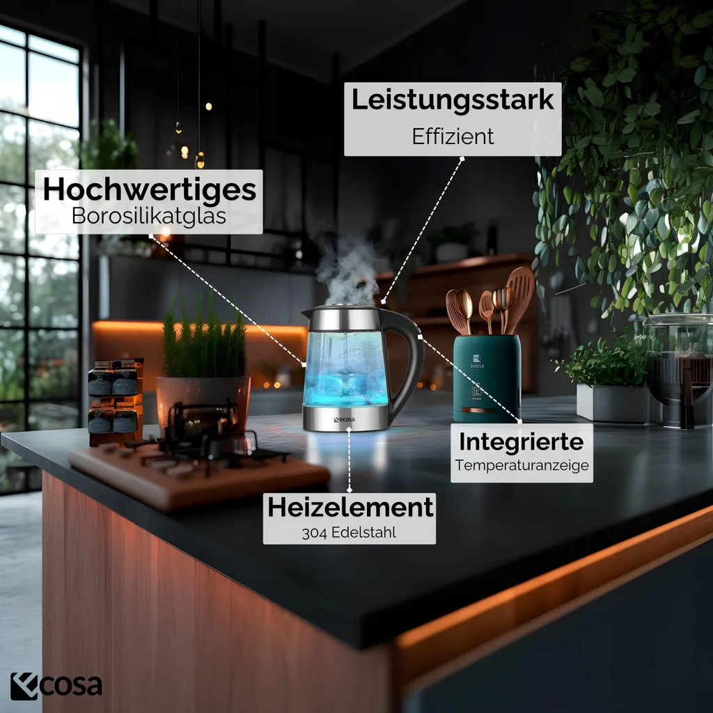Bouilloire inox et verre 2200W écran LCD avec 5 couleurs LED design - 14