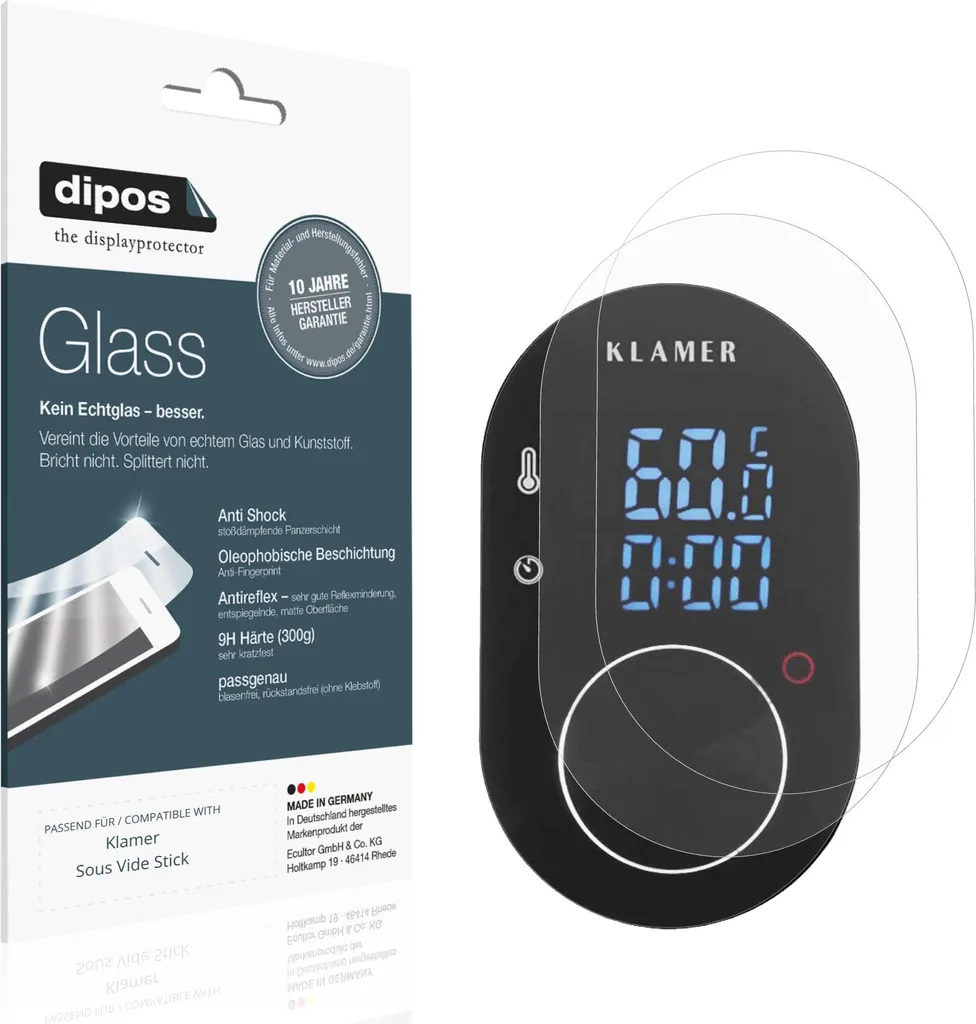 2x Vetro Flessibile 9H per Klamer Sous Vide Stick - Protezione Opaca