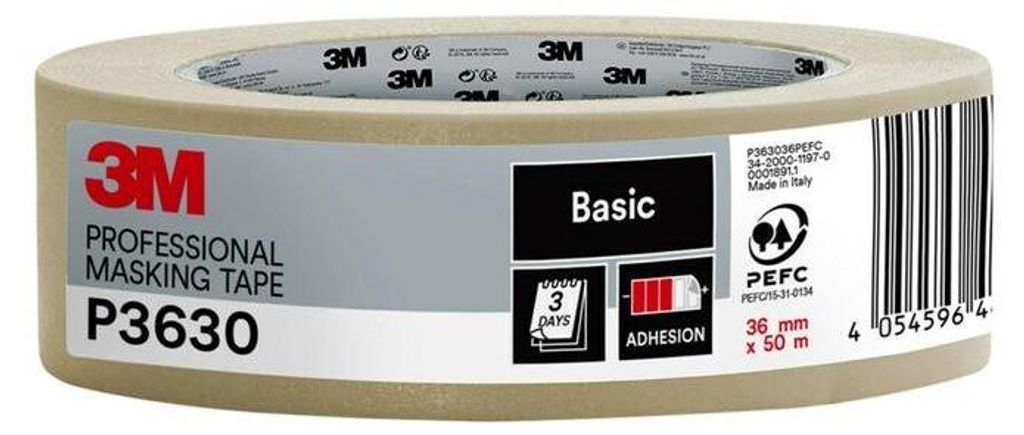 3M Malerkreppband P3630, 36 mm x 50m, 1 Rolle/Packung, 70% PEFC SGSCH-PEFC-COC-110078 | Packung (1 Rolle)