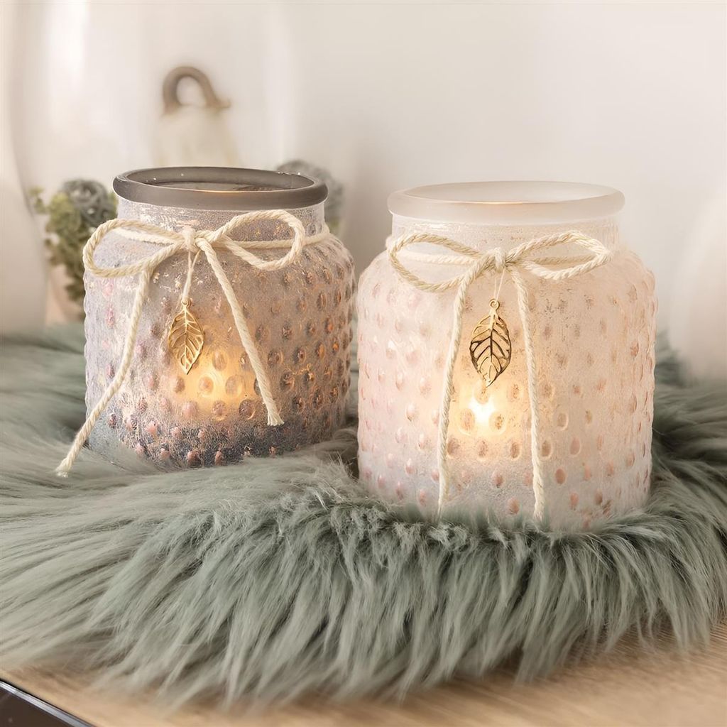 2x Windlicht "Kupfer" aus satiniertem Glas, Ø 9 x 9 cm, Dekoglas, Windlichtglas, Kerzenhalter