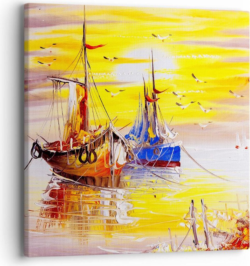 Bild auf Leinwand - Leinwandbild - Boote Sonne Meer Reisen - 40x40cm - Wand Bild - Wanddeko - Leinwanddruck - Bilder - Kunstdruck - Wanddekoration ...