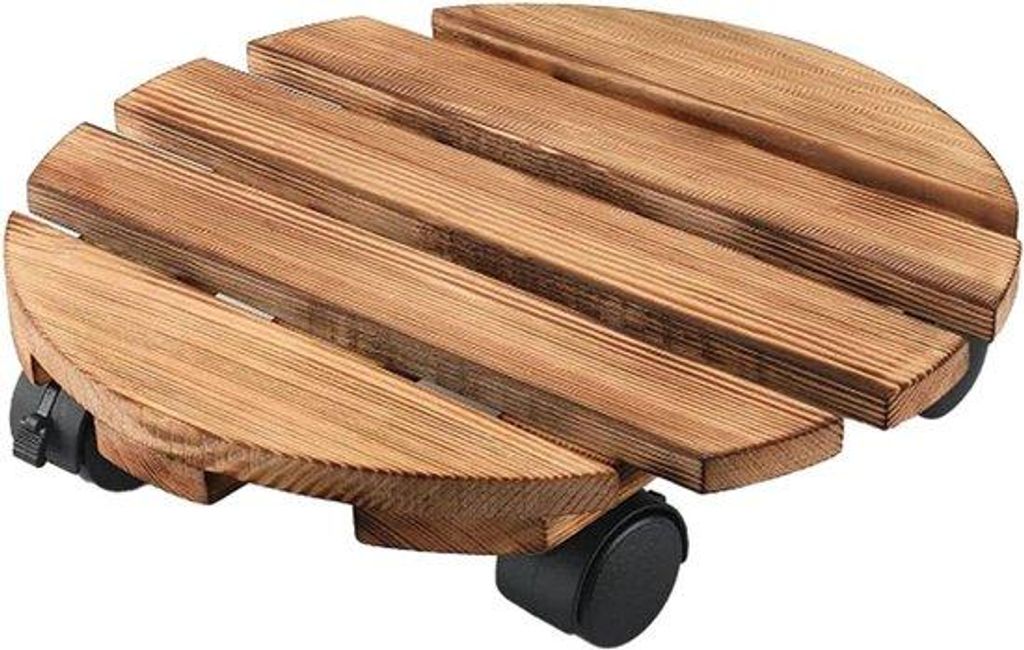 Robuuste houten outdoor roller onderzetter voor bloempotten - vergrendelbare wielen - 80 kg draagkracht - rond