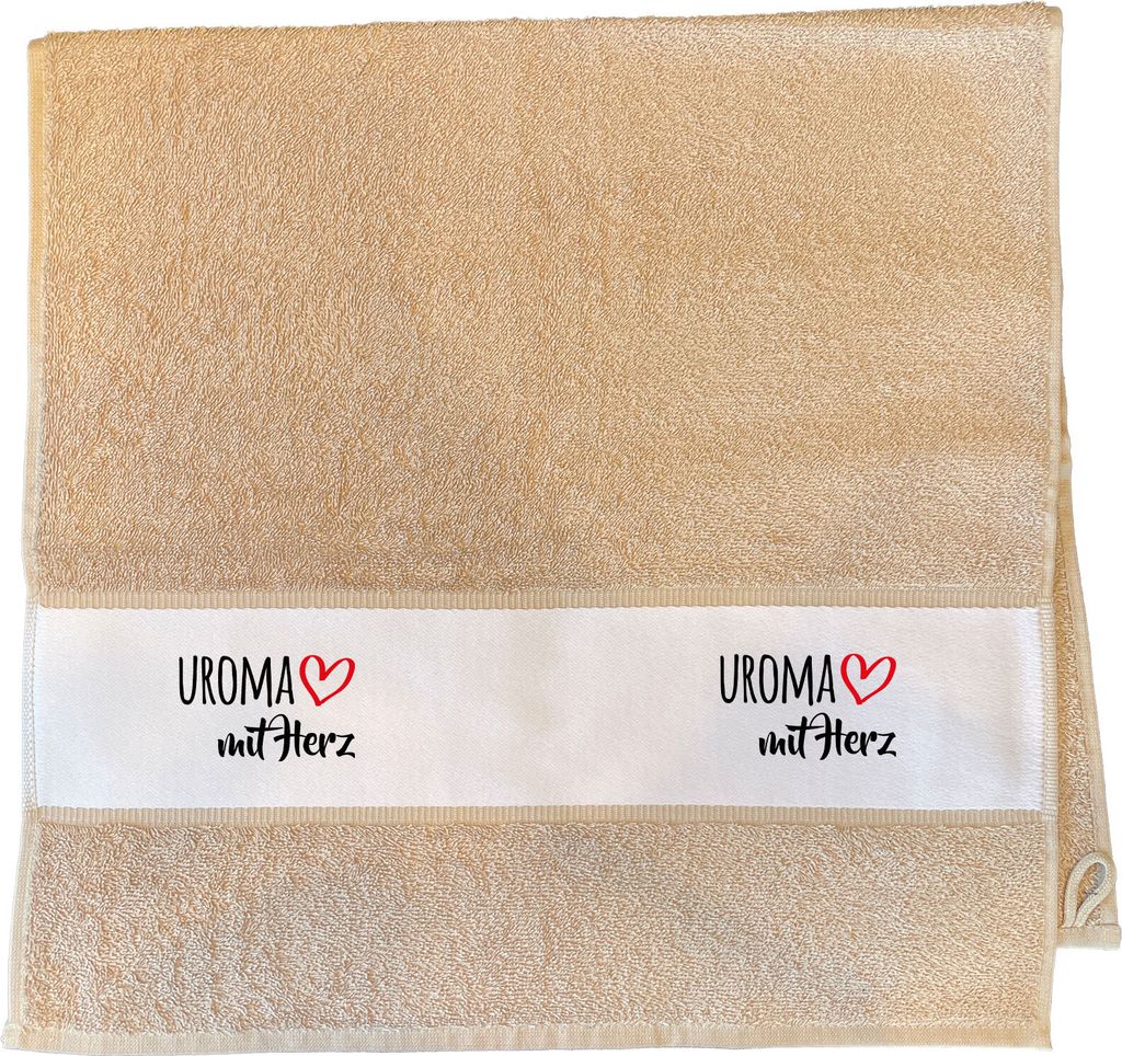 Huuraa Handtuch Uroma mit Herz 50x100cm Sand Baumwolle Handtuch Geschenkidee