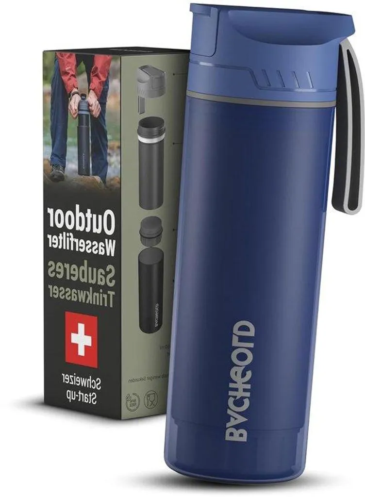 Purificateur d'eau extérieur 500 ml bleu pour randonnée et survie