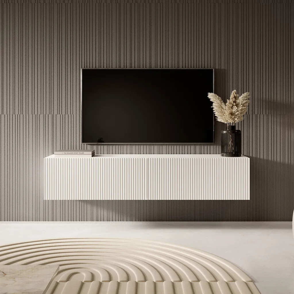 Meuble TV Design Blanc 140 cm Veldio pour Salon Moderne et Épuré