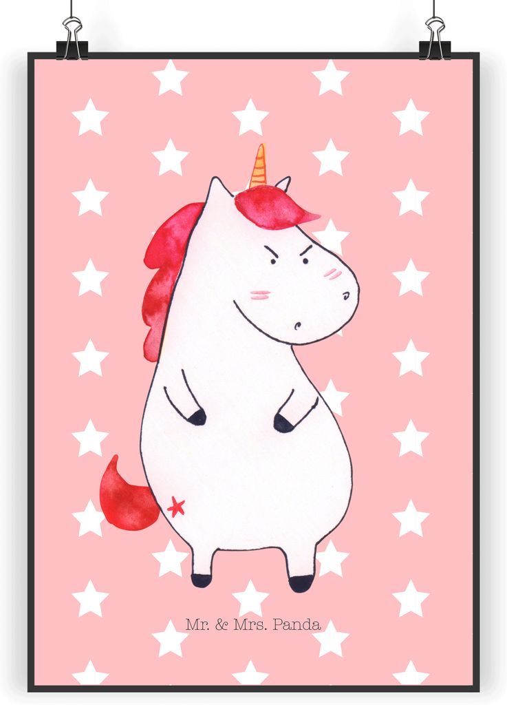 Mr. & Mrs. Panda Bild Einhorn Wut DIN A5 - Rot Pastell - Geschenk, drucke, Arbeit, Wanddekoration, Spaß, Unicorn, Einhörner, Büro, Plakat, Ansag...