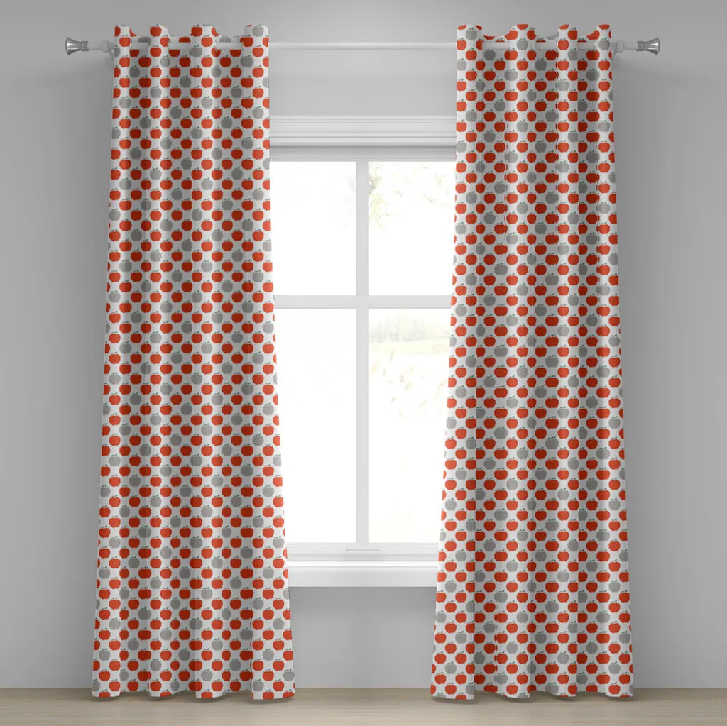 Rideaux design pommes griffonnées rouge écarlate et gris en 280x245 cm