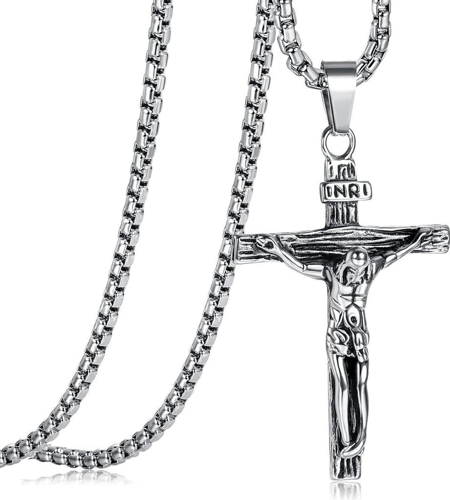 Kreuz Halskette Herren Edelstahl Jesus Anhänger 61 cm Produktbild 