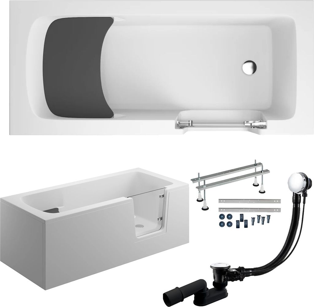 Badewanne Rechteck Set 6in1 160x75 Rechts mit AcrylSchürze, Produktbild 