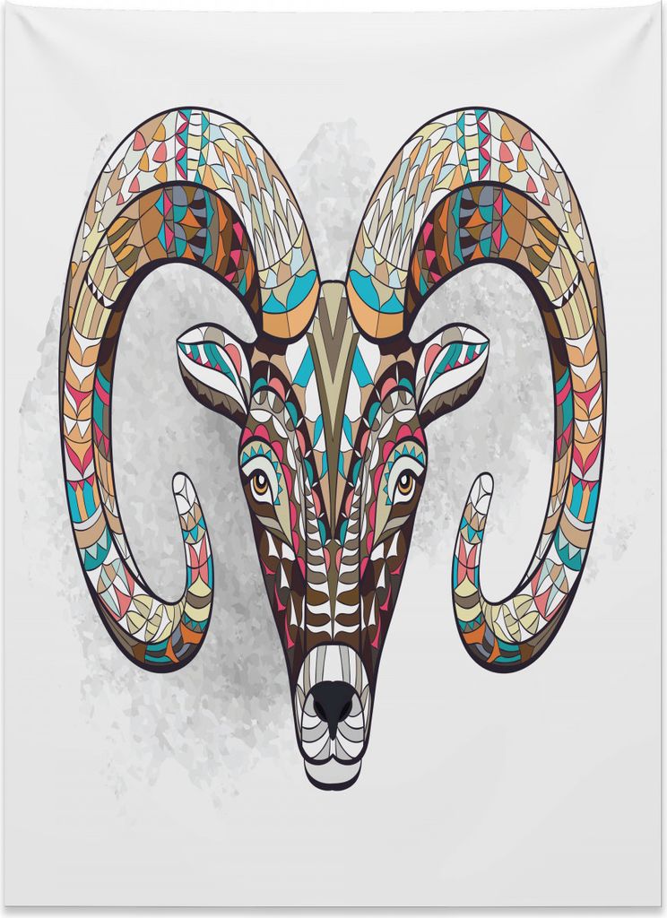 Abakuhaus Ziege Wandteppich, Bunter Stammes-Totem-Kopf aus Weiches Mikrofaser Stoff Kein Verblassen Klare Farben Waschbar, 110 x 150 cm, Mehrfarbig